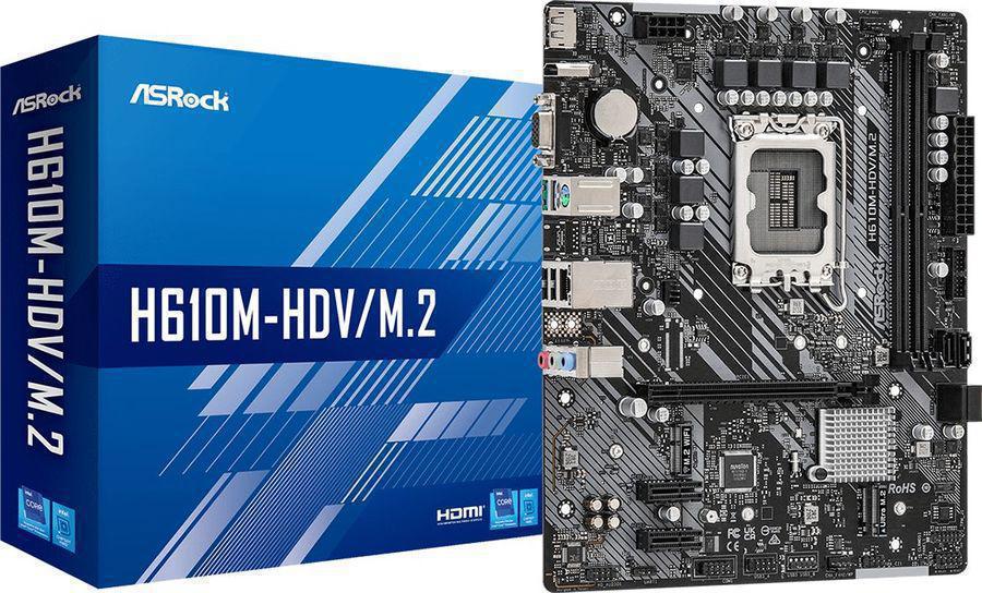 картинка Asrock H610M-HVS/M.2 (1700/H610/2DDR4-3200-64Gb/HDMI/D-Sub/4xSATA3/2xUSB3.0/GbLAN/mATX) АС