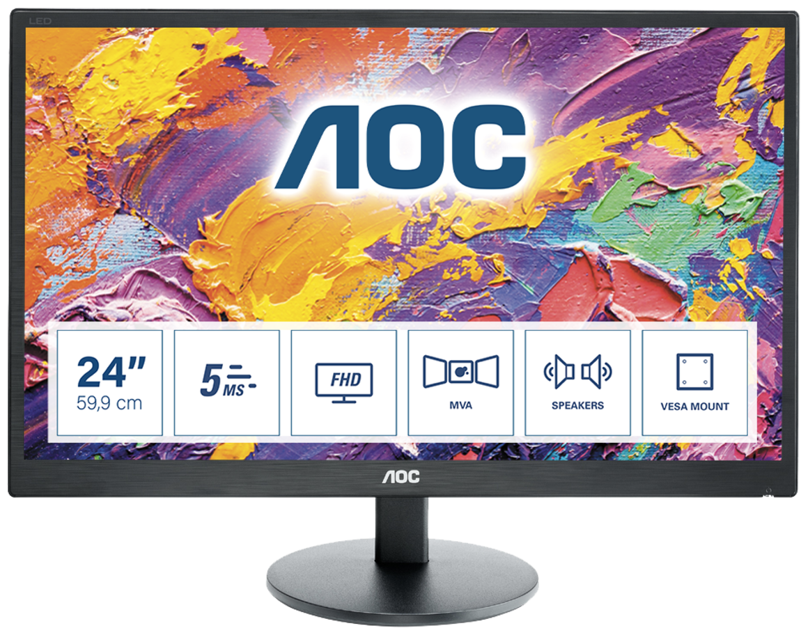 картинка 23.6" AOC M2470SWH (VA/1920x1080/60Hz/5ms/250cd/2xHDMI/колонки) АС