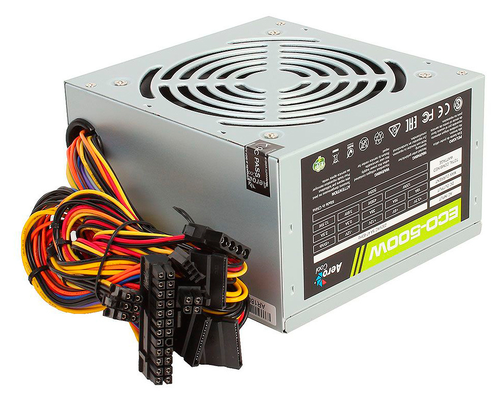 картинка 500W Aerocool ECO-500 (ATX/120 mm fan/3xSATA/1xPCI-E) АС