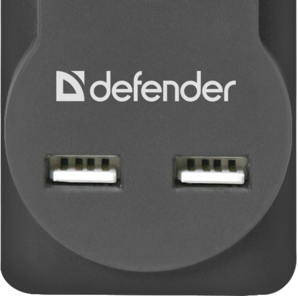 картинка Сетевой фильтр Defender DFS 753 (3м, 5 розеток, 2xUSB, черный) АС