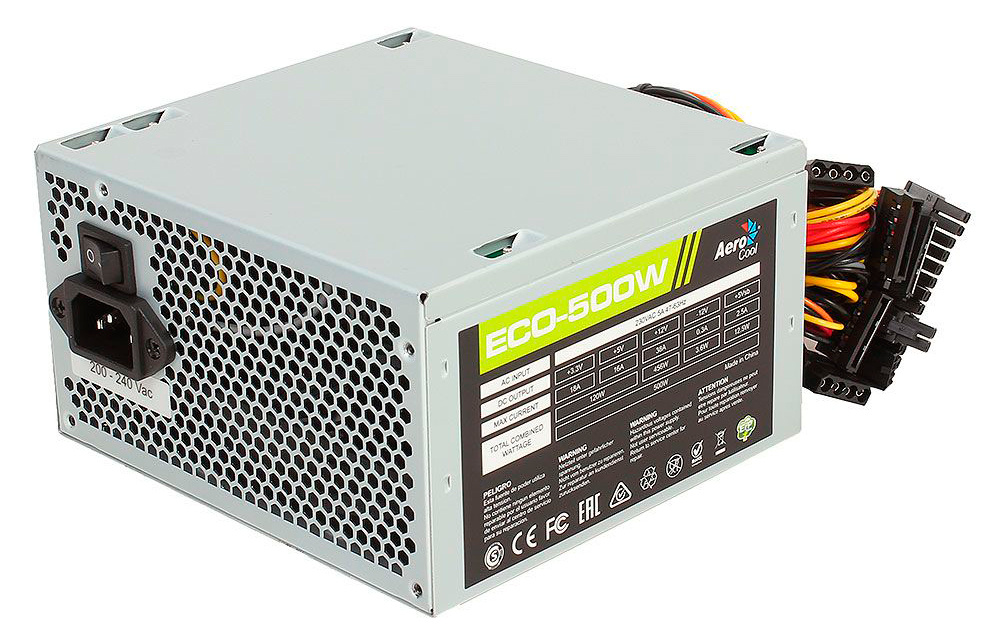 картинка 500W Aerocool ECO-500 (ATX/120 mm fan/3xSATA/1xPCI-E) АС