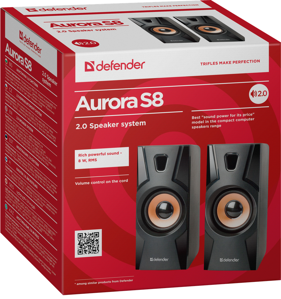 картинка Defender Aurora S8 (2.0, 2x4W, USB, Black) АС